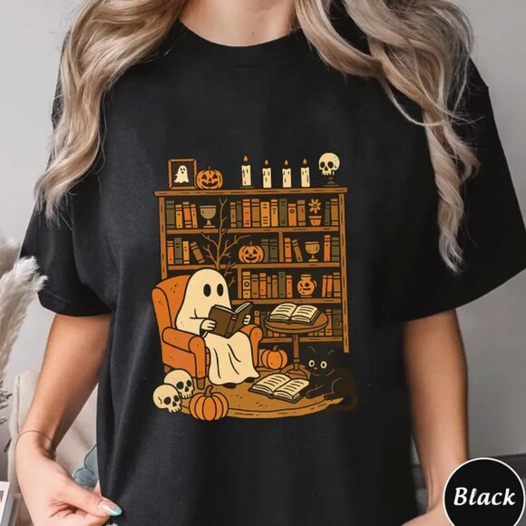 Cute Spooky Book Lover Shirt, Halloween Ghost Reading Shirt, Book Lovers - Picture 1 of 4